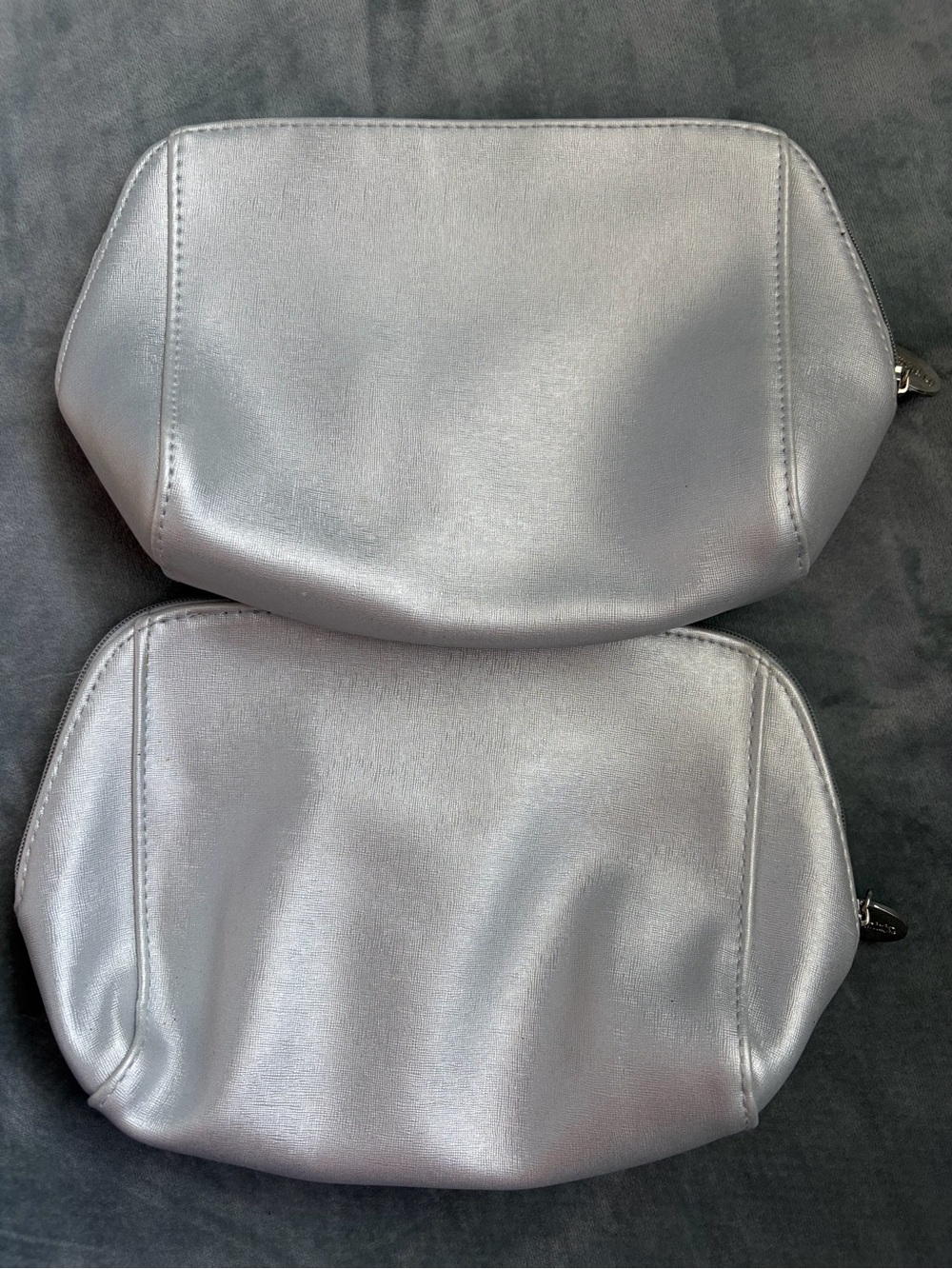 2X La Prairie silver metallic leather clutch purse